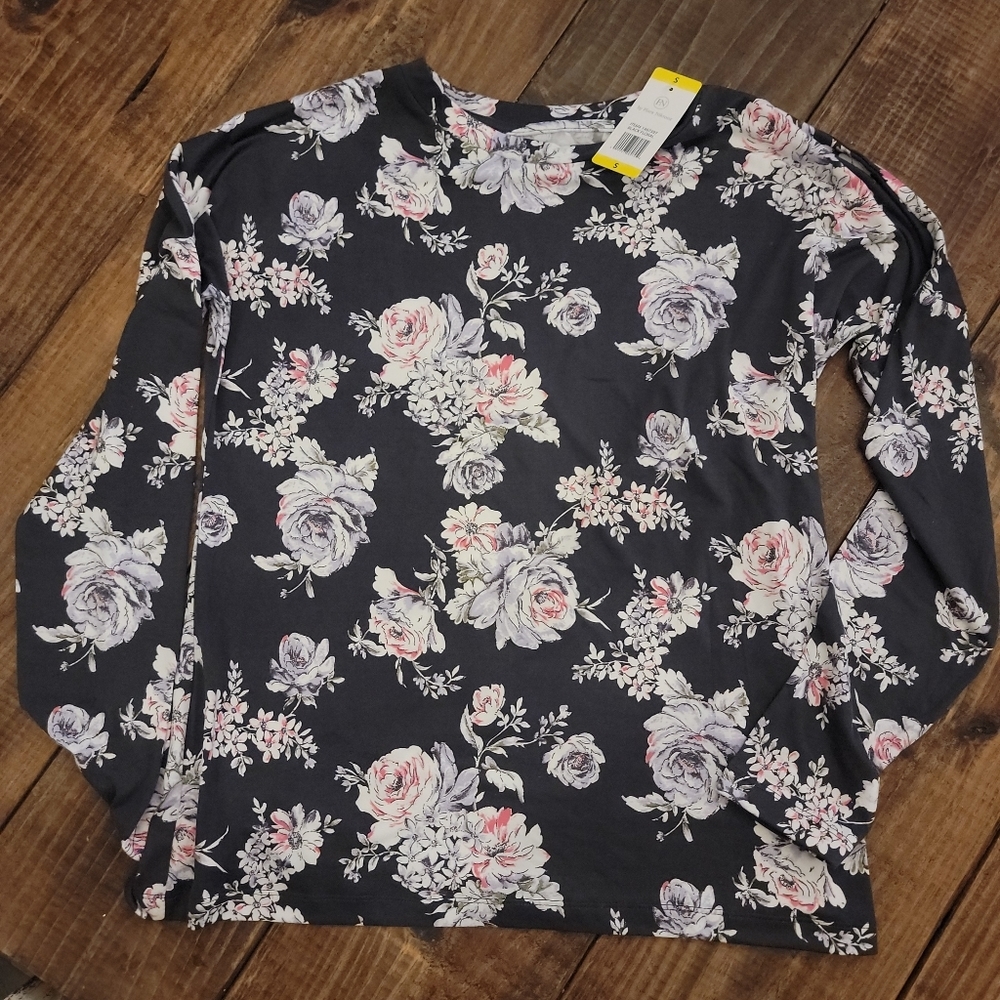 Women's Floral Pajama Set - Black with Pink & Cream Roses